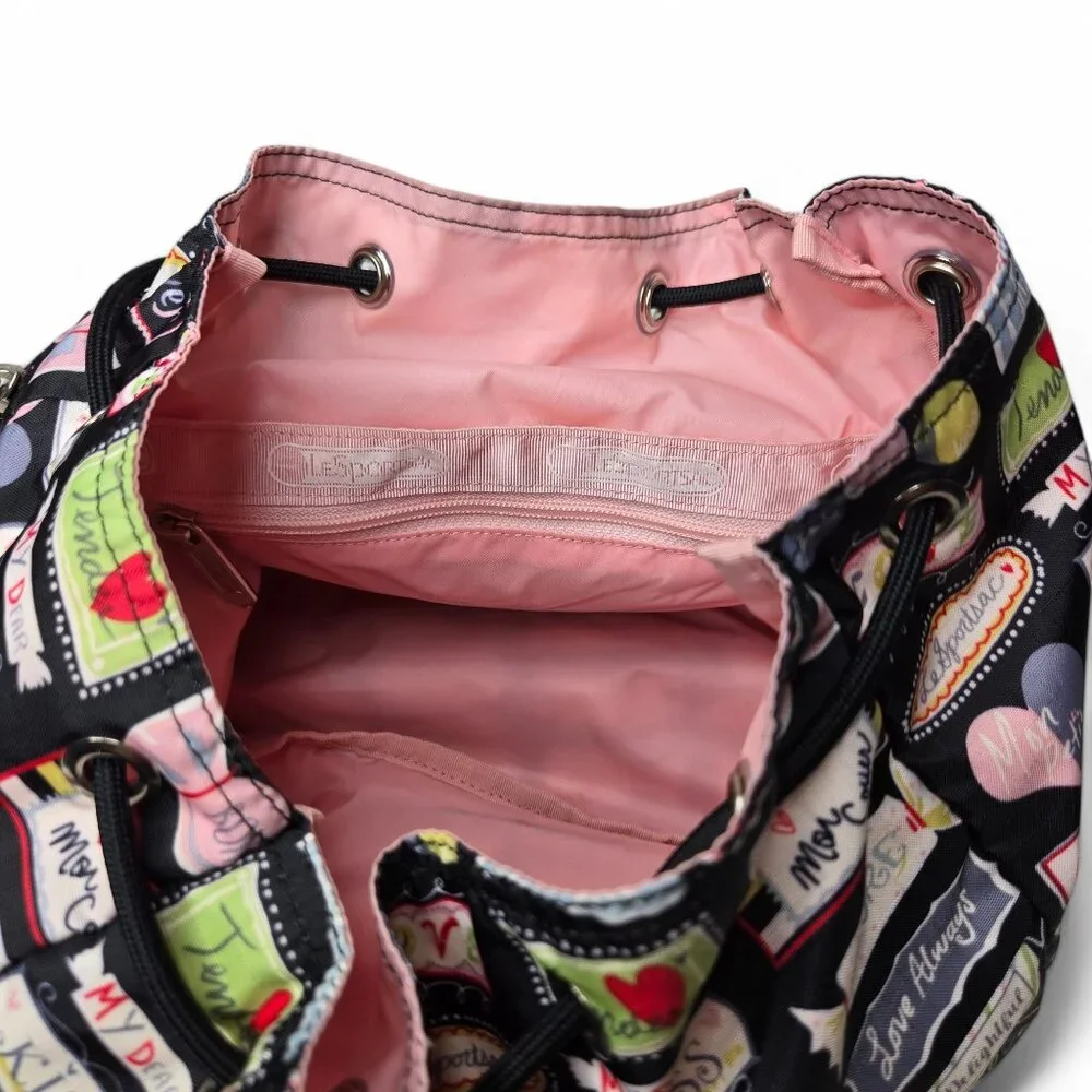 Lesportsac Edie Mini Back Pack Bag Candy‎ Wrapper Canvas Trim Boxy Body School